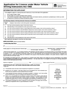 Application for Driving Instructor Licence