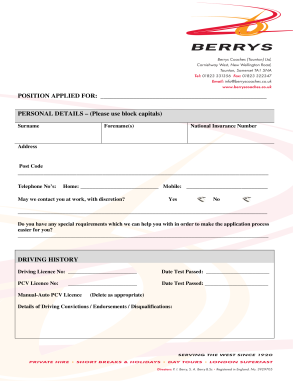 UK Driver Job Application Form