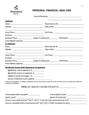 Personal Financial Analysis Form