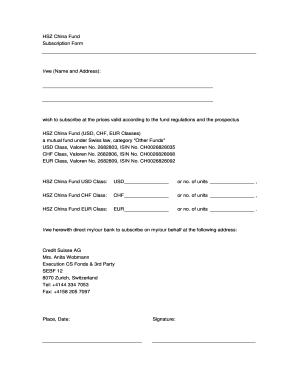 HSZ China Fund Subscription Form