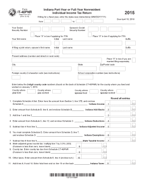 Indiana Part-Year or Full-Year Nonresident IT-40PNR Tax Return