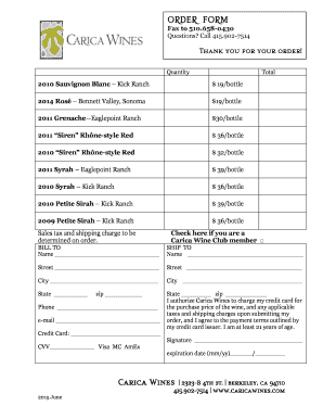 Carica Wines Order Form