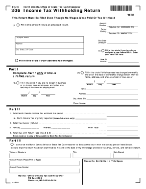 North Dakota Income Tax Withholding Return Form 306