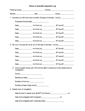 Australia Citrus Inspection Log