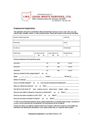 Employment Application for Local Waste Services