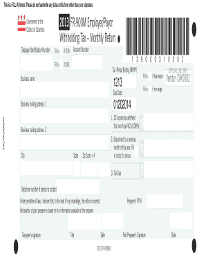 DC Withholding Tax Monthly Return