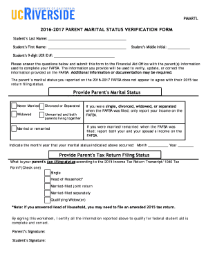 2016-2017 Parent Marital Status Verification Form