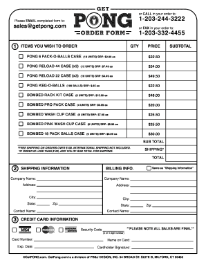 Pong Order Form