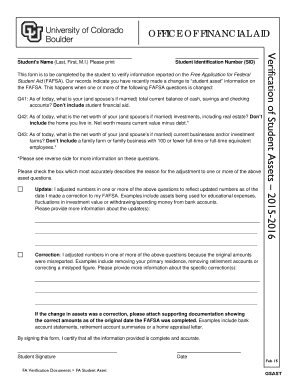 Verification of Student Assets Form