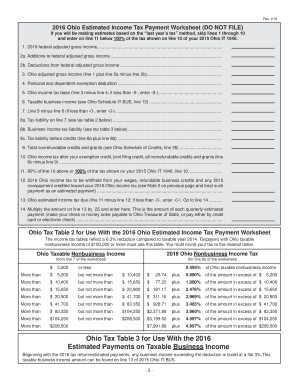 2016 Ohio Estimated Income Tax Instructions and Worksheet