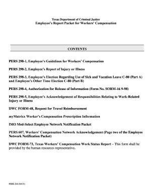Texas Employee Workers' Compensation Report Packet