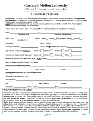 J-1 Exchange Visitor Data Form