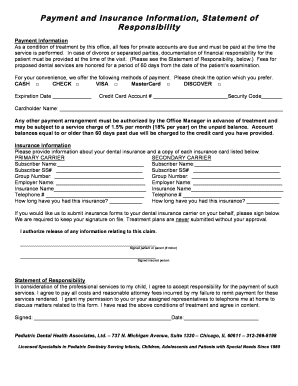 Dental Payment and Insurance Form