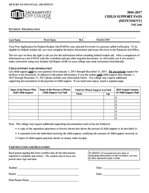 2016-2017 Child Support Paid Verification Form