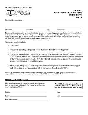 2016-2017 SNAP Benefits Receipt Form