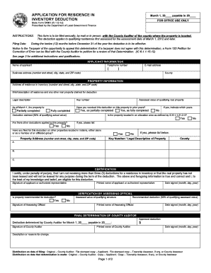 Indiana Residence in Inventory Deduction Application