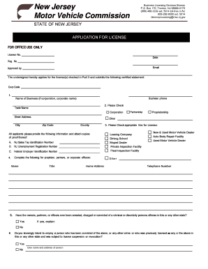 New Jersey Leasing Plates and Registrations Application