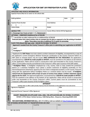 Application for EMT or Firefighter Plates