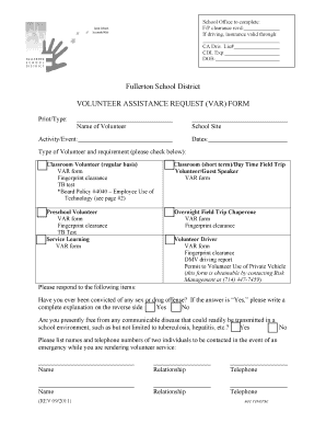 Volunteer Assistance Request Form