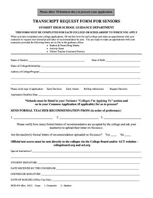 Transcript Request Form for Seniors