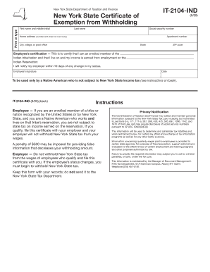 New York State Certificate of Exemption from Withholding