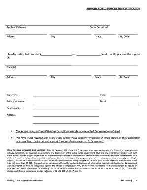 Alimony Child Support Self Certification