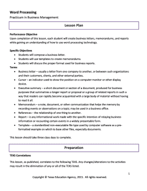 Upon completion of this lesson, each student will create business letters, memorandums, and reports