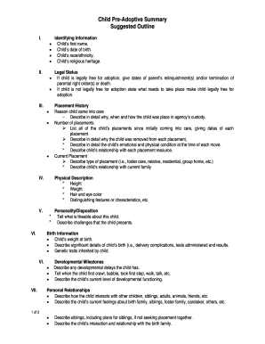 Child Pre-Adoptive Summary Form