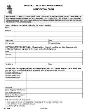 UK Option to Tax Land and Buildings Notification Form