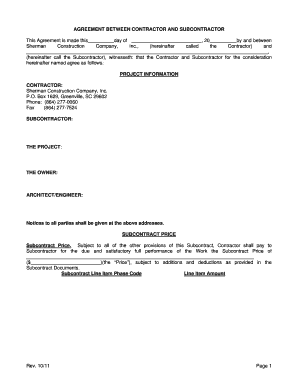 Contractor Subcontractor Agreement