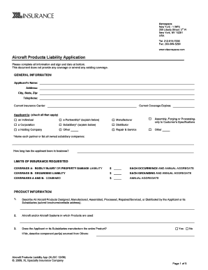 Aircraft Products Liability Application