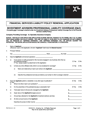 Financial Services Liability Policy Renewal Application