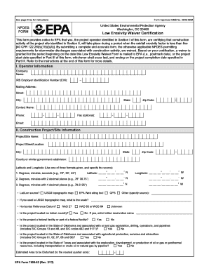 Low Erosivity Waiver Certification