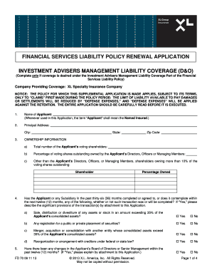 Financial Services Liability Policy Renewal Application