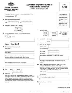 Australia Tourist Visa Application Form 48R