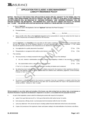 Classic A-Side Management Liability Insurance Application
