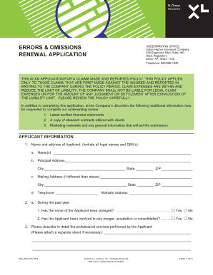 Professional Liability Insurance Renewal Application