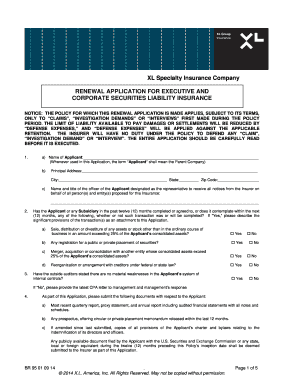 Renewal Application for Executive and Corporate Securities Liability Insurance