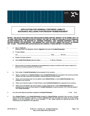 General Partnership Liability Insurance Application