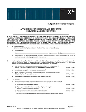 Application for Executive and Corporate Securities Liability Insurance