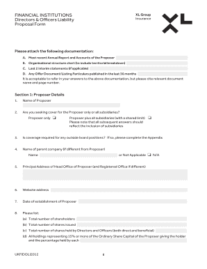 Directors & Officers Liability Insurance Proposal Form