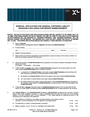 Renewal Application for General Partners Liability Insurance