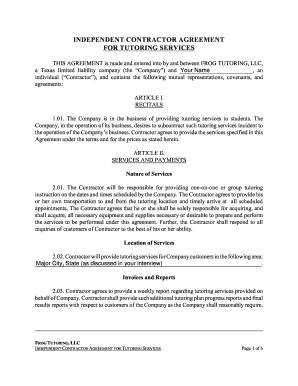 Independent Contractor Agreement for Tutoring Services