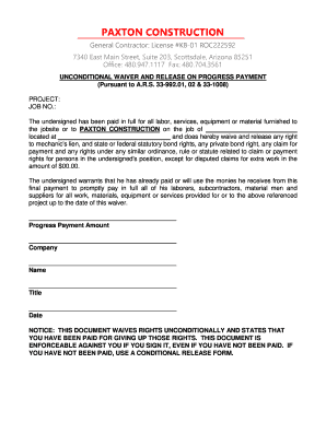 Unconditional Waiver and Release on Progress Payment
