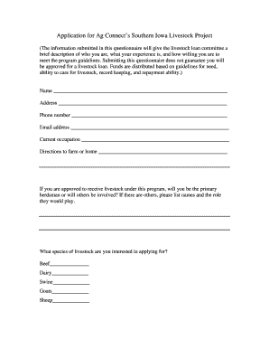 Application for Ag Connects Southern Iowa Livestock Project