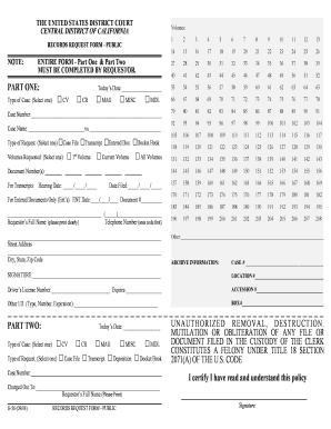 US District Court Records Request Form