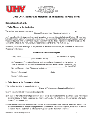 2016-2017 Identity and Statement of Educational Purpose Form