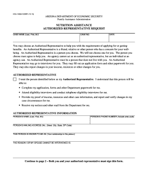 Arizona Authorized Representative Request Form