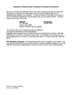 Request for Redetermination of Medicare Prescription Drug Denial