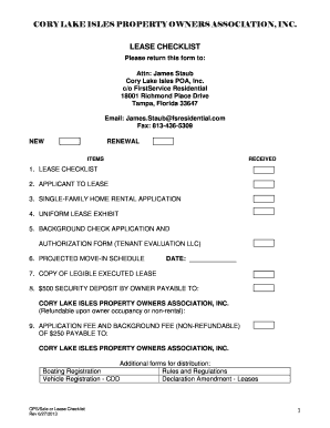 LEASE CHECKLIST - Cory Lake Isles - corylakeisles